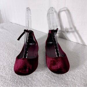 BAMBOO Burgundy Velvet Women's Flats - Size 10 | Balletcore Coquette Cottagecore